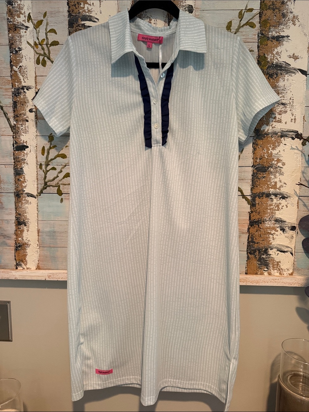 Simply Southern Light Blue/Green and Navy Striped Polo Midi Dress